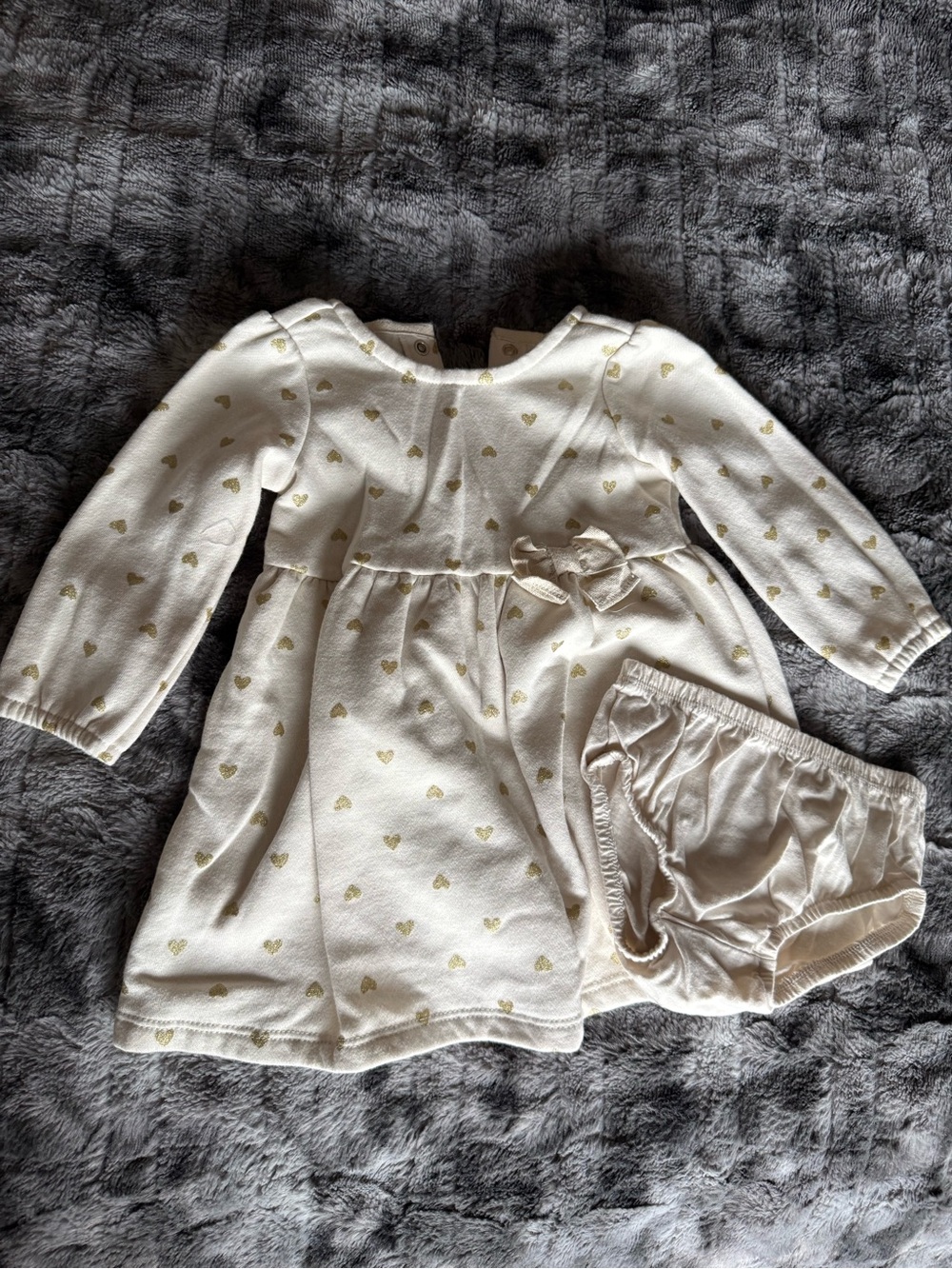 Carter’s 12M Ivory Gold Heart Dress & Bloomers